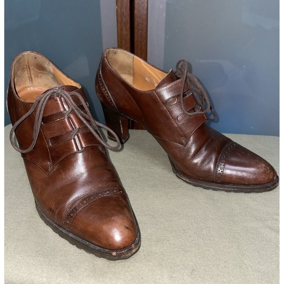 Ralph Lauren Vintage Brown Leather Cap ToeLace-up Oxford Booties Heels Size 6B
